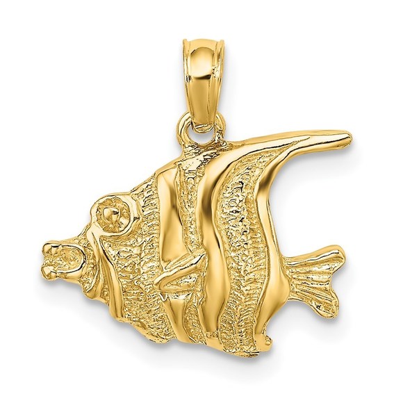 14k Yellow Gold Polished Engraved FISH Necklace Charm...